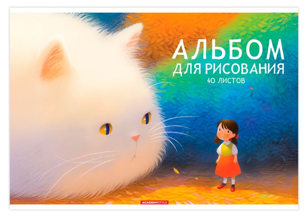 Альбом для рисования Academy Style Белый кот скрепка А4, 40 л