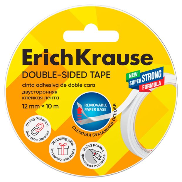 Клейкая лента двусторонняя ErichKrause, 12мм х 10м