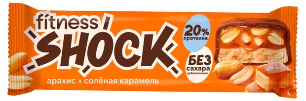 Батончик протеиновый FitnesSHOCK арахис-соленая карамель без добавленного сахара, 50 г