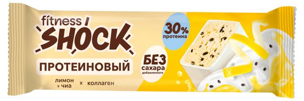 Батончик протеиновый FitnesSHOCK лимон-чиа с коллагеном без добавленного сахара, 40 г