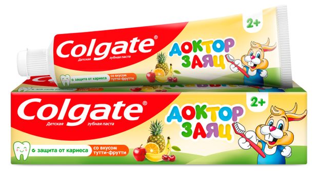 Зубная паста детская Colgate Доктор Заяц с ароматом тутти-фрутти 2+, 50 мл
