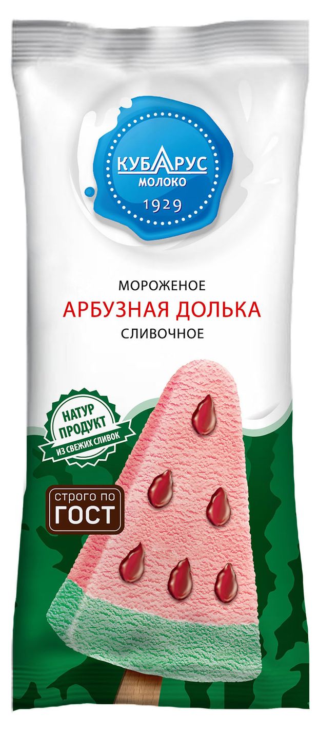 Мороженое сливочное Кубарус-молоко Арбузная долька с клюквенным джемом эскимо 10% ГОСТ БЗМЖ, 60 г