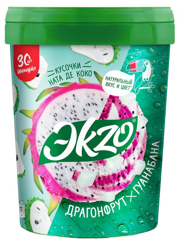 Мороженое молочное Эkzo Драгонфрут Гуанабана кусочки ната де коко, 520 г