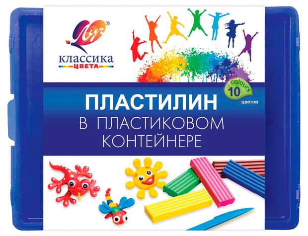 Пластилин Луч Классика цвета в контейнере, 10 цветов