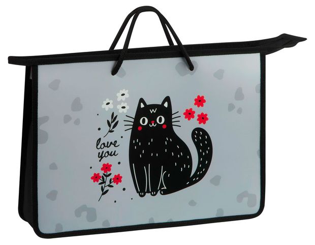 Папка ArtSpace Black Cat with Flowers А4 с ручками на молнии, 1 шт