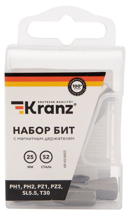 Набор бит с магнитным держателем Kranz 25 мм, 7 шт