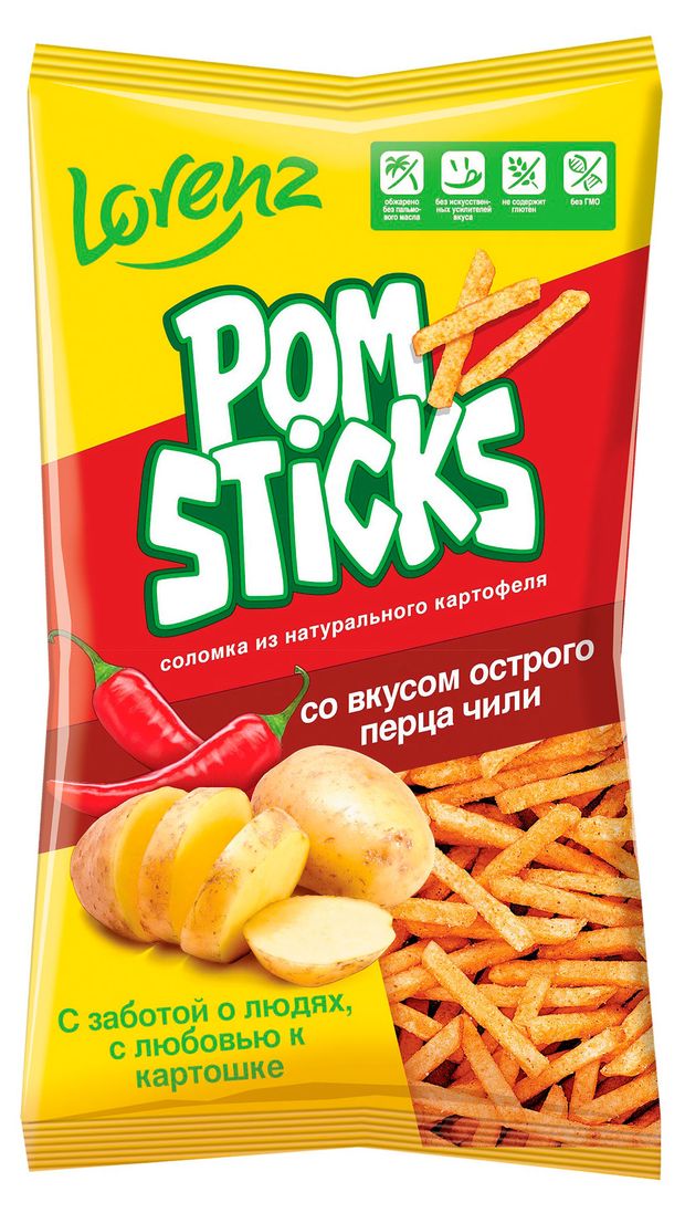 Чипсы картофельные Pomsticks соломкой со вкусом острого перца чили, 200 г