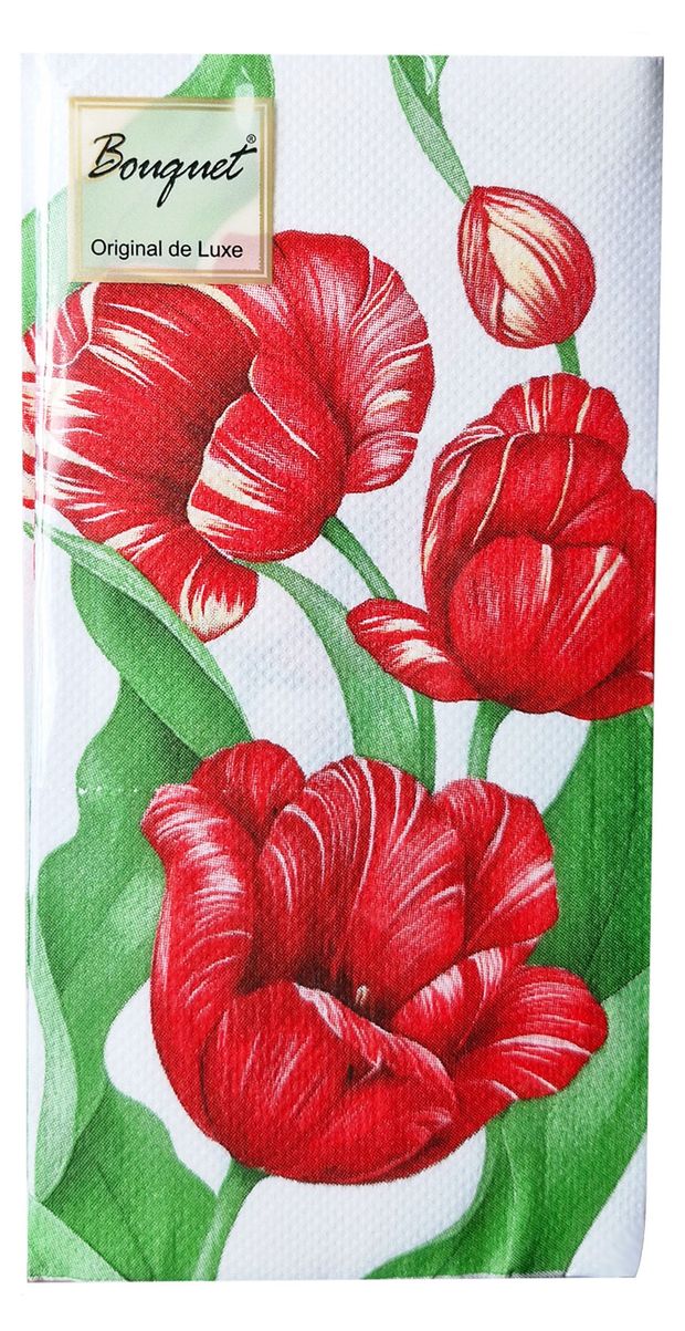 Салфетки бумажные одноразовые Bouquet двухслойные Красные тюльпаны 33х33 см, 20 шт