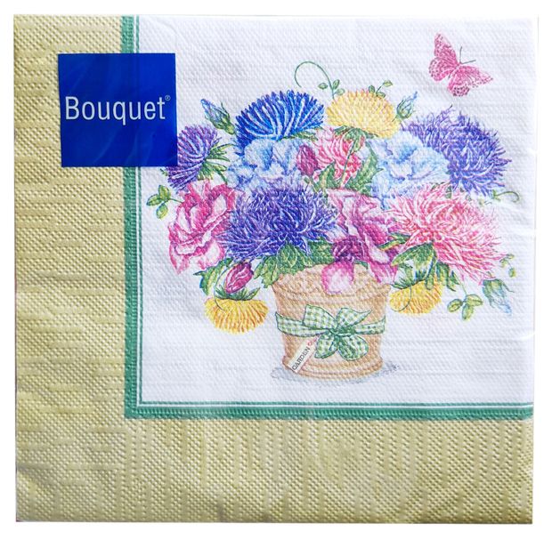 Салфетки бумажные одноразовые Bouquet трехслойные 33х33 см, 20 шт