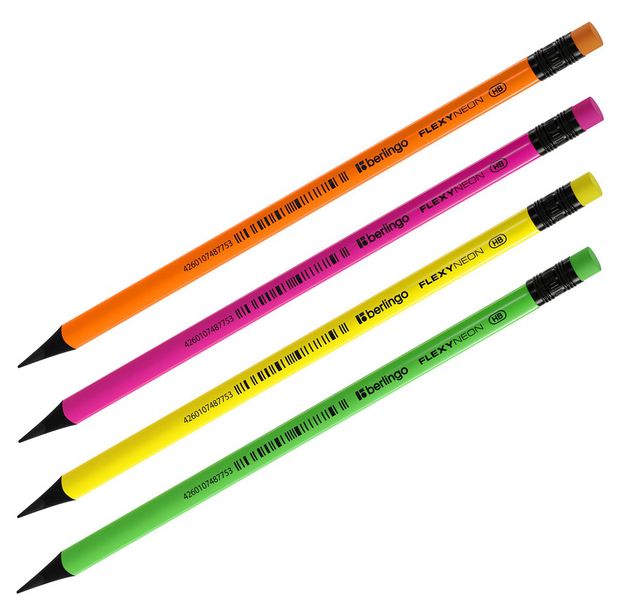 Карандаш чернографитный Berlingo Flexy Neon HB с ластиком, 1 шт в ассортименте