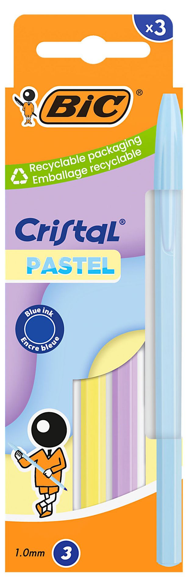 Ручка шариковая BIC Cristal Пастель синяя, 3 шт