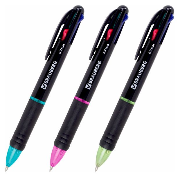 Ручка шариковая автоматическая Brauberg Multicolor многоцветная 0,7 мм 4 цвета, 1 шт в ассортименте