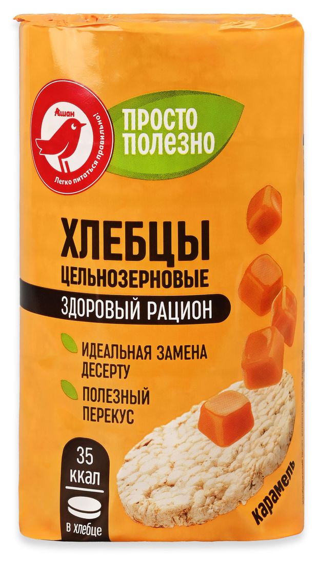 Хлебцы цельнозерновые АШАН Красная птица Просто Полезно карамель, 90 г