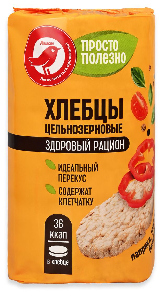 Хлебцы цельнозерновые АШАН Красная птица Просто Полезно паприка томаты базилик, 90 г