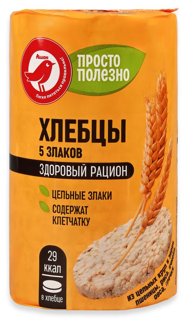 Хлебцы АШАН Красная птица Просто Полезно 5 злаков, 90 г