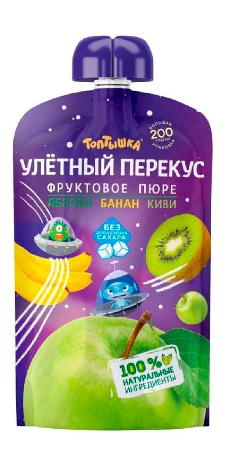 Пюре фруктовое Топтышка Улетный перекус яблоко банан киви Беларусь, 200 г