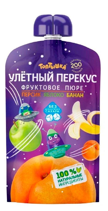 Пюре фруктовое Топтышка Улетный перекус персик яблоко банана Беларусь, 200 г