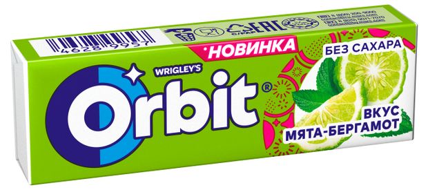 Резинка жевательная Orbit со вкусом мята и бергамот без сахара, 13,6 г