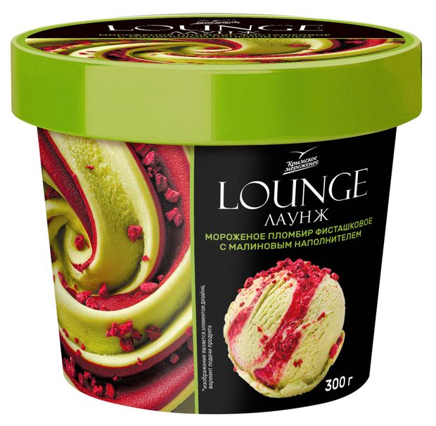Мороженое пломбир Крымское мороженое Lounge фисташковое с кусочками малины 12% БЗМЖ, 300 г