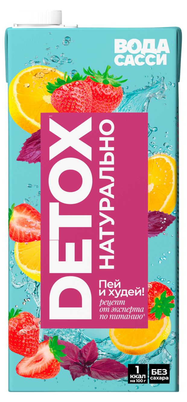 Напиток негазированный Вода Сасси Detox Пей и худей клубника лимон базилик без сахара, 930 мл