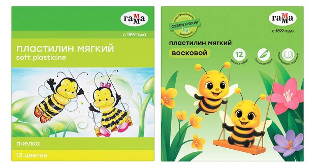 Пластилин восковой Гамма Пчелка 12 цветов, 1 шт в ассортименте
