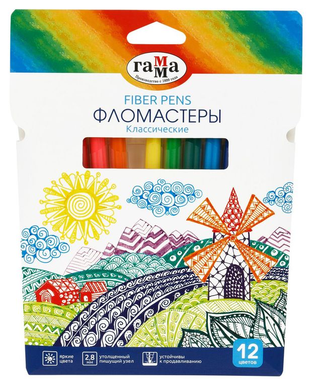Фломастеры Гамма Классические, 12 цветов
