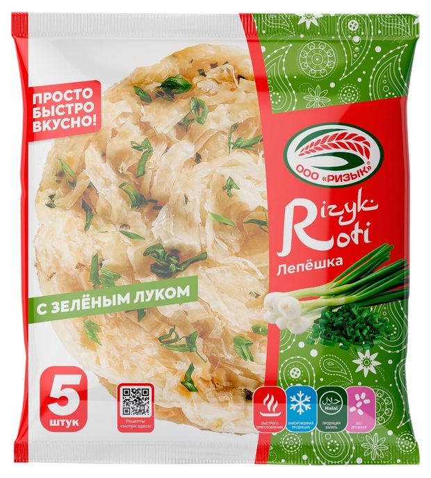 Лепешка пшеничная Roti Роти тонкая с зеленым луком халяль замороженная 5 шт, 450 г