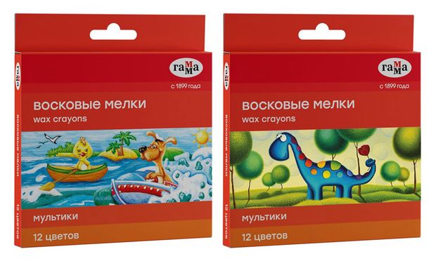 Мелки восковые Гамма Мультики круглые 12 цветов, 1 шт в ассортименте