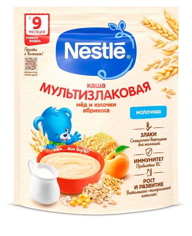 Каша молочная Nestlе мультизлаковая с мёдом и кусочками абрикоса с 9 мес., 200 г