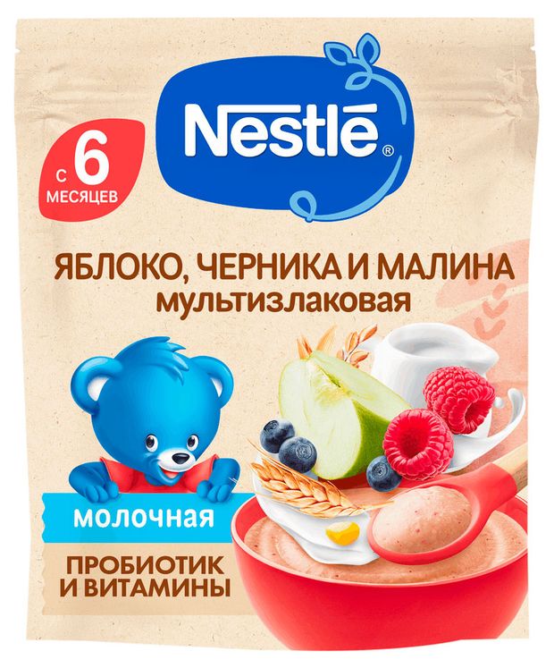 Каша молочная детская Nestlе мультизлаковая с яблоком черникой и малиной с 6 мес., 200 г