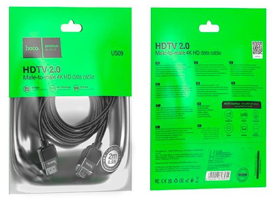 фото Кабель hoco hdmi ver2.0 us09 черный, 2 м