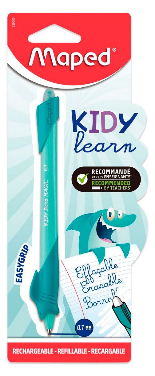 Ручка шариковая стираемая Maped Kidy Learn Shark пиши-стирай 0,7 мм синяя с ластиком, 1 шт