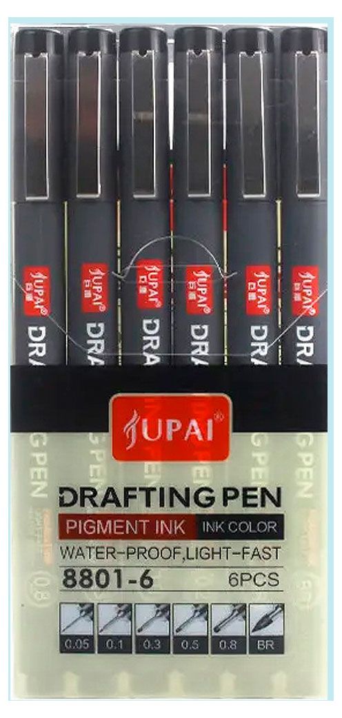 Набор линеров JUPAI пигментные черные 6 толщин, 6 шт