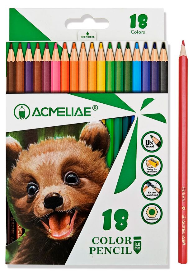 Карандаши цветные ACMELIAE шестигранные пластиковые 18 цветов, 18 шт