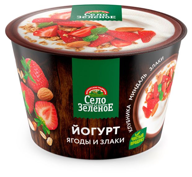 Йогурт густой ложковый Село Зеленое Фермерский завтрак ягоды и злаки 3,2% БЗМЖ, 180 г