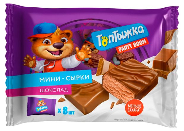 Сырки-мини творожные глазированные детские Топтыжка шоколадные 12% БЗМЖ, 8 шт х 20 г