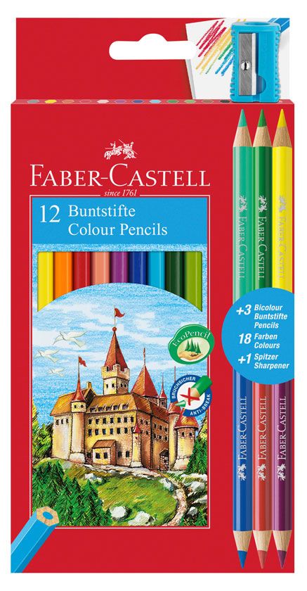 Карандаши цветные Faber-Castell Замок, 12 цветов + 3 двухцветных карандаша