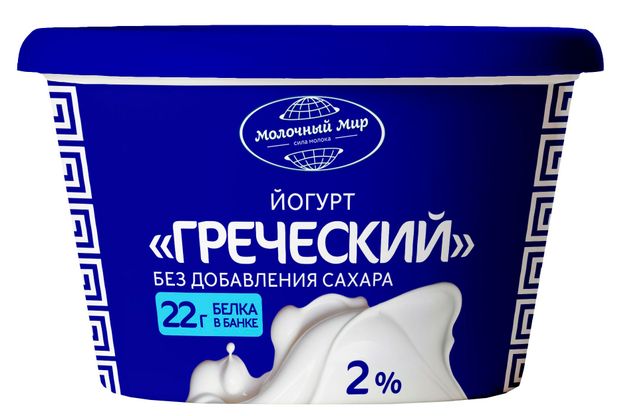 Йогурт греческий густой ложковый Молочный мир натуральный без сахара 2% БЗМЖ Беларусь, 280 г