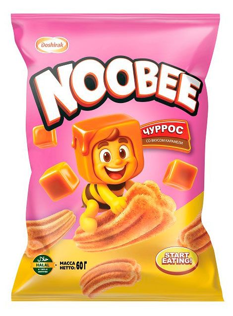 Снеки кукурузные Noobee Чуррос со вкусом карамели, 60 г