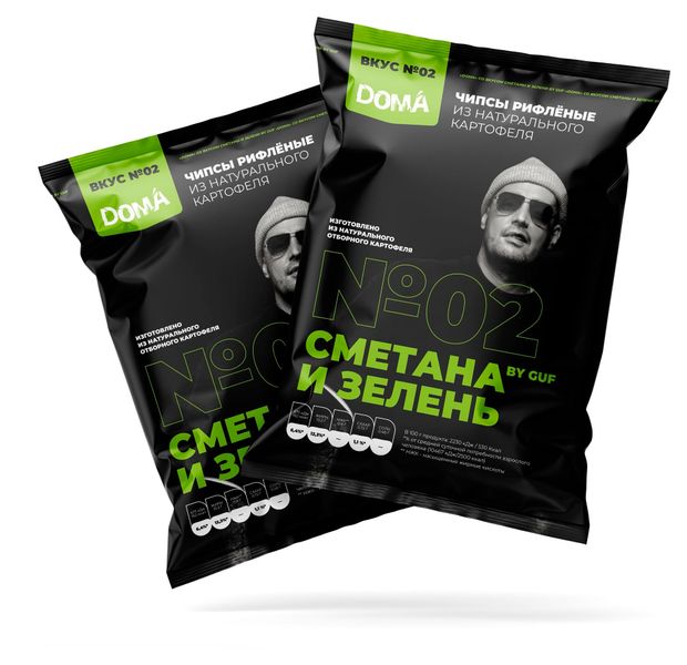 Чипсы картофельные DOMA By GUF 02 рифленые со вкусом сметаны и зелени, 70 г