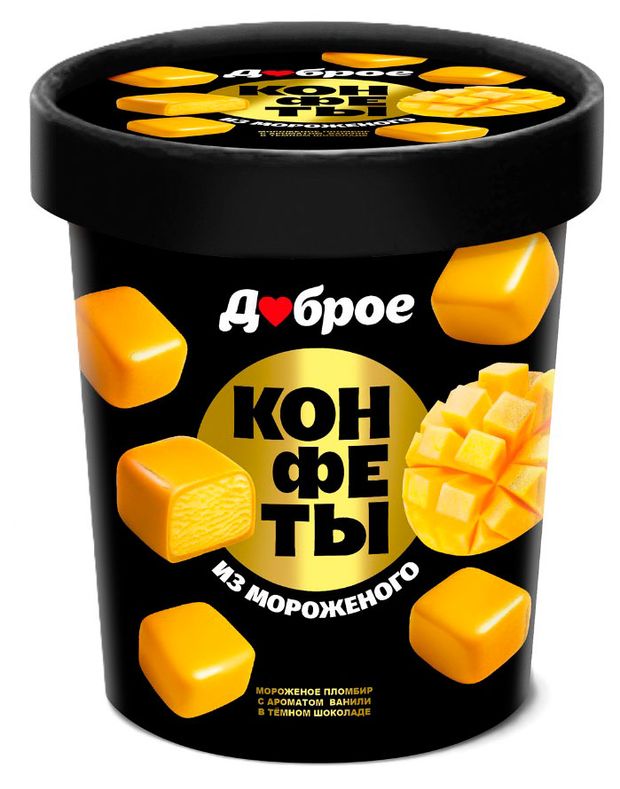 Мороженое сливочное Доброе Конфеты с пюре манго в молочной глазури с манго БЗМЖ, 80 г