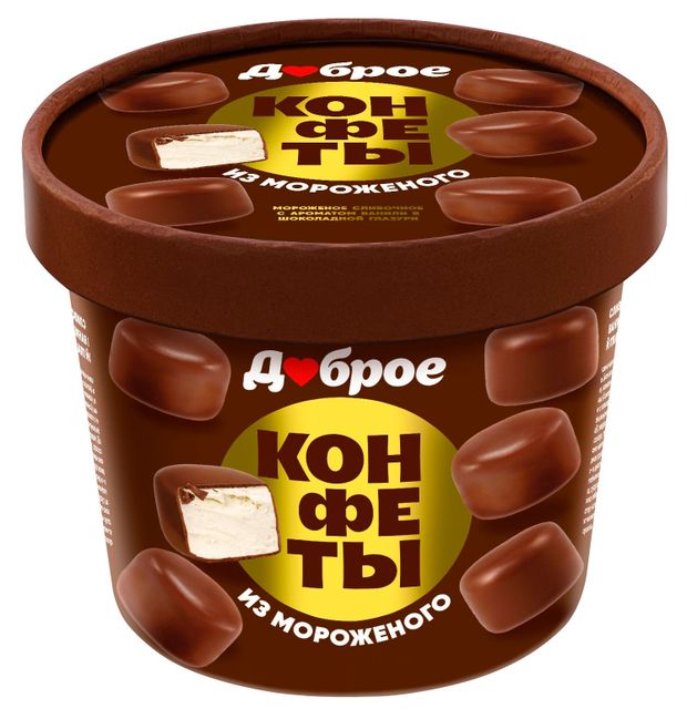 Мороженое сливочное Доброе Конфеты ванильное в шоколадной глазури БЗМЖ, 80 г