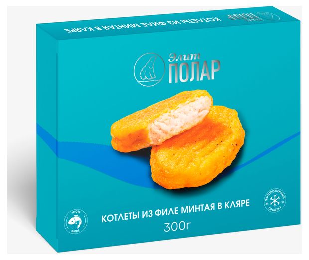 Котлеты рыбные Элит Полар из филе минтая замороженные, 300 г