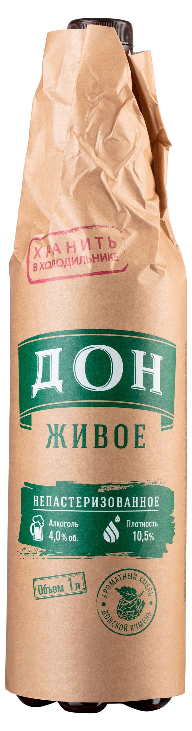 Пиво Дон Живое светлое фильтрованное 4%, 1 л