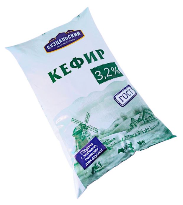 Кефир Суздальский молочный завод в пакете 3,2% БЗМЖ, 1 л