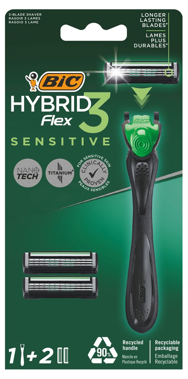 Мужская бритвенная система BIC Hybrid 3 Flex для чувствительной кожи 1 ручка + 2 кассеты Греция