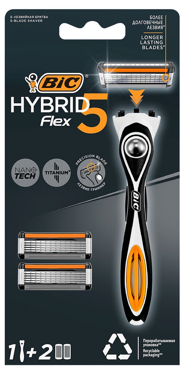 Мужская бритвенная система BIC Hybrid 5 Flex 1 ручка + 2 кассеты Греция