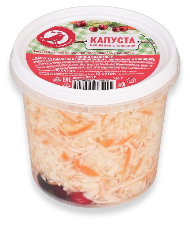 Капуста квашенная АШАН Красная птица с клюквой, 900 г