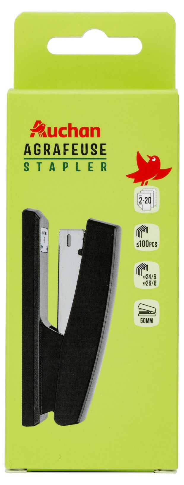 Степлер АШАН Красная птица 24/6, 26/6 черный, 1 шт