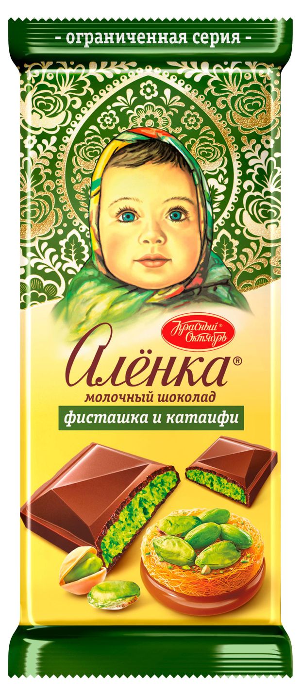 Шоколад молочный Аленка фисташка и катаифи, 87 г